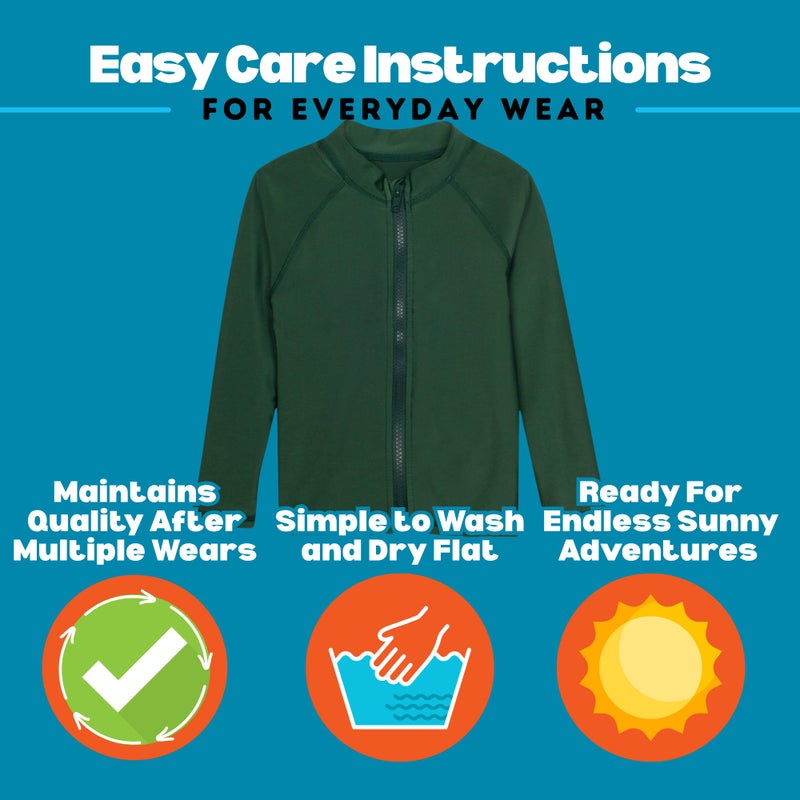 SwimZip UPF 50+ Long Sleeve Rash Guard for Boys and Girls - Baby, Toddler, Kids Hunter Green - Image 4